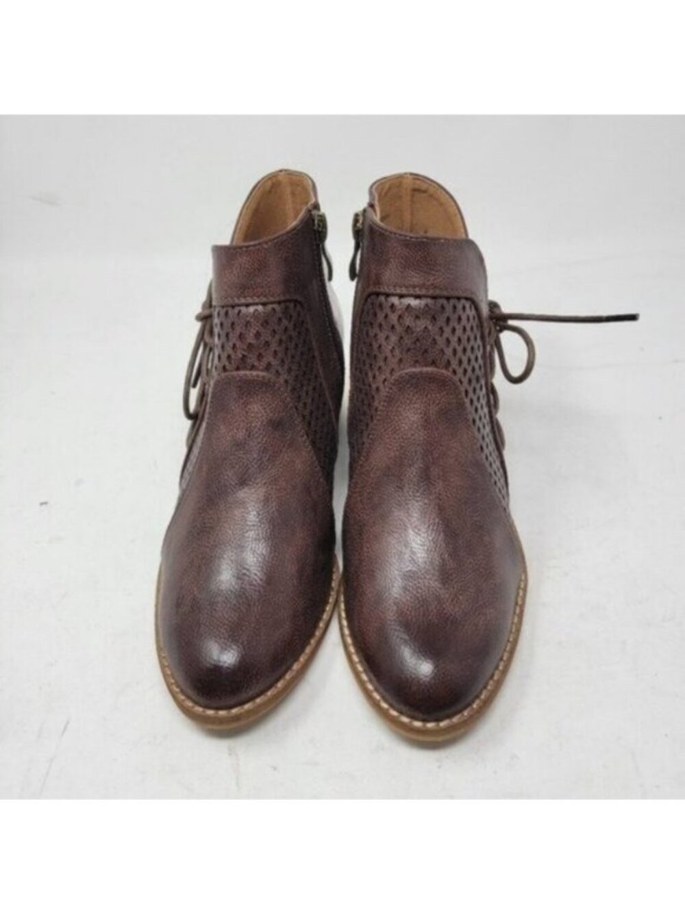 Beast Fashion | Denver Side Laced Mesh Boots Booties Brown - Picture 6 of 13